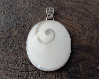 Shiva Eye Shell Pendant, Silver Oval Shiva Shell, Natural Shiva Shell, Sterling Silver,  Shiva Necklace
