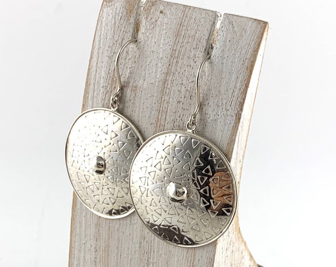 Silver Earrings,Silver Circle Earrings,Silver Disc Earrings,Silver Round Earrings,Geometric Earrings,Lightweight Disc Earrings,Textured Disc