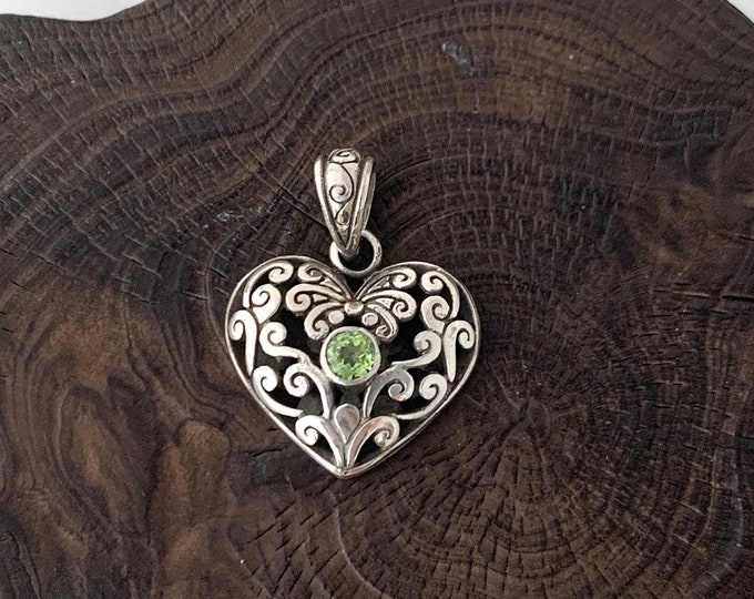 Silver Heart Pendant, Peridot Silver Heart, Love Necklace, Gorgeous Heart Pendant, Valentine's Day Gift