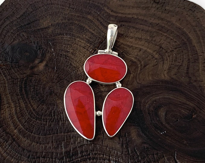 Red Coral Pendant, Oval, Teardrop Coral Pendant, Coral Necklace, Red Coral Jewellery