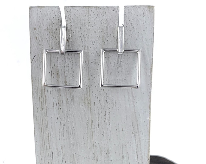 Silver Square Earrings, Stud Earrings, Geometric Earring, Square Hoop, Silver Square Earring