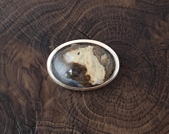 Agate Brooch,Silver Brooch, Natural Agate Brooch,Earth Tones, Silver 925 Pin, Minimalist Brooch