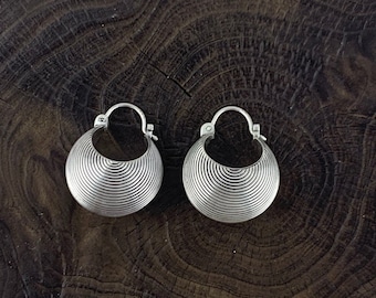 Silver Hoop Earrings,Circular Pattern,Sterling Silver 925