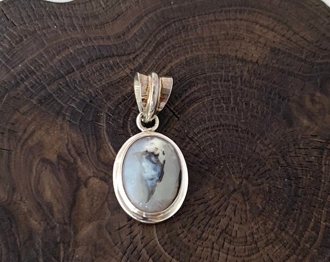 Moss Agate Pendant, Stunning Oval Pendant, Sterling Silver 925, Natural Stone