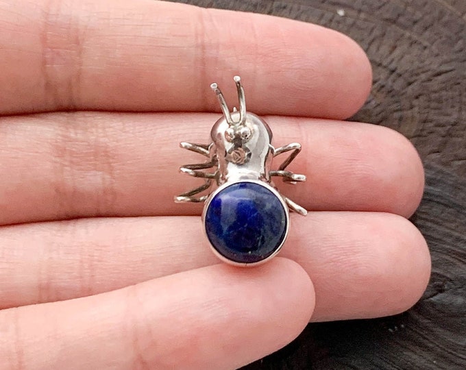 Insect Brooch,Round Lapis Lazuli, Sterling Silver Spider, Insect Lover, Gift for Her,Insect Jewelry, Spider Pin