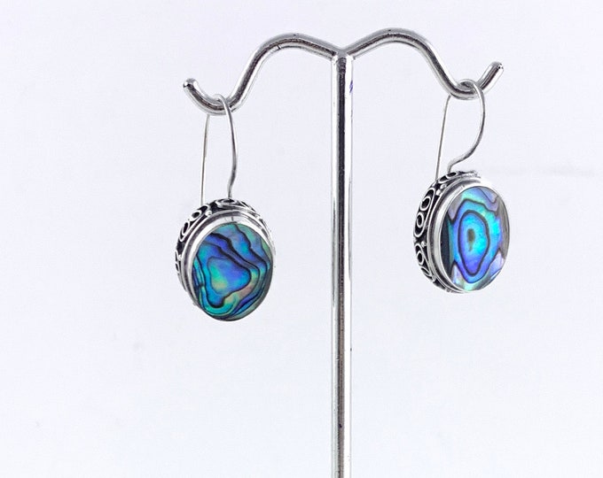 Abalone Shell Earrings, Natural Abalone, Oval Abalone Earrings, Dangle Earrings,Silver 925, Medium Size