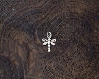 Tiny Silver Dragonfly Charm, Dainty Dragonfly Pendant, Sterling Silver Small Dragonfly, Minimalist, Silver Dragonfly