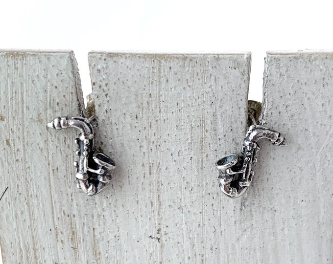 Saxophone Studs Earrings, Silver Saxophone Earrings, Music Earrings, Music Lover,Jazz Earrings, Jazz Jewellery, Musician Stud, Sax Post