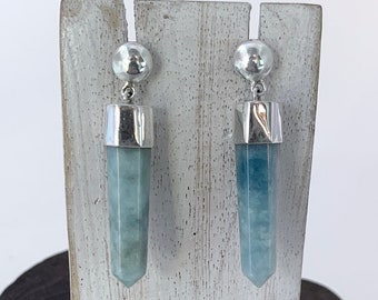 Green Jade Crystal Shaped, Dangling Stud Earrings, Green Earrings, Real Jade Earrings, Silver925