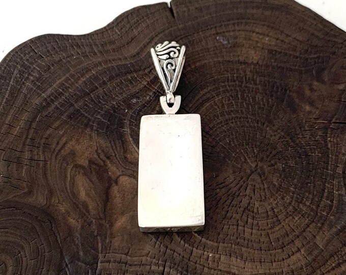 Rectangular Shiny Pendant, Sterling Silver Pendant, Longue Pendant,Plain Silver Pendant