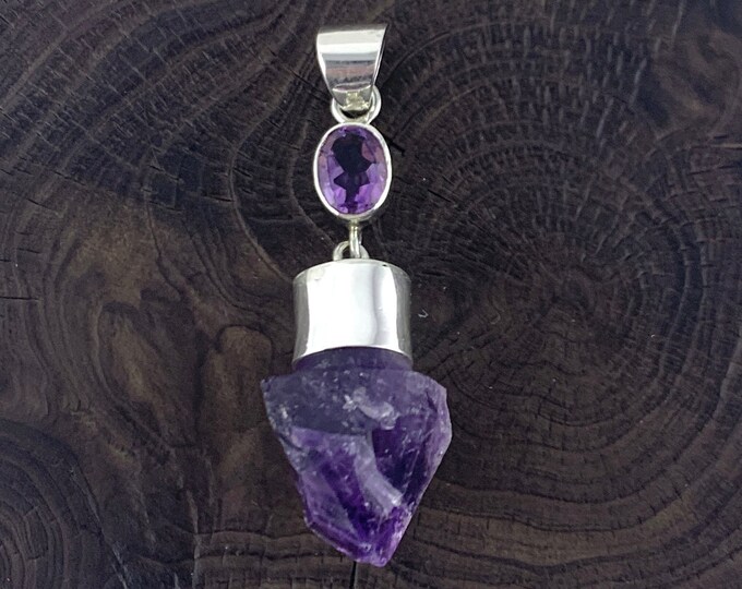 Silver Amethyst Pendant, Raw Amethyst Pendant, Amethyst Crystal Drop Pendant, Raw Stone Necklace, Silver Amethyst Jewellery, Birthstone