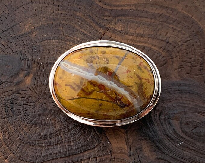 Silver Agate Brooch, Natural Agate Brooch, Earth Tones,Real Agate Pin, Silver 925,Stone Brooch