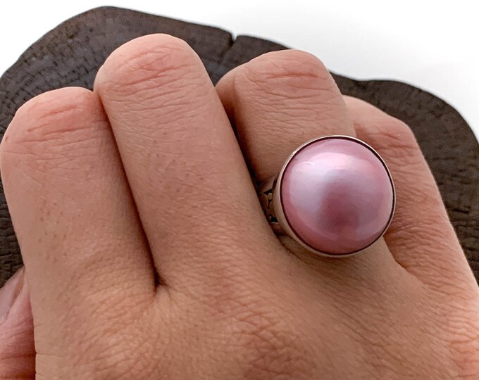 Silver Pink Pearl Ring, Silver Mabe Pearl Ring, Pink Mabe Pearl Ring, Pink Pearl Ring, Solid Silver, Size 7 only