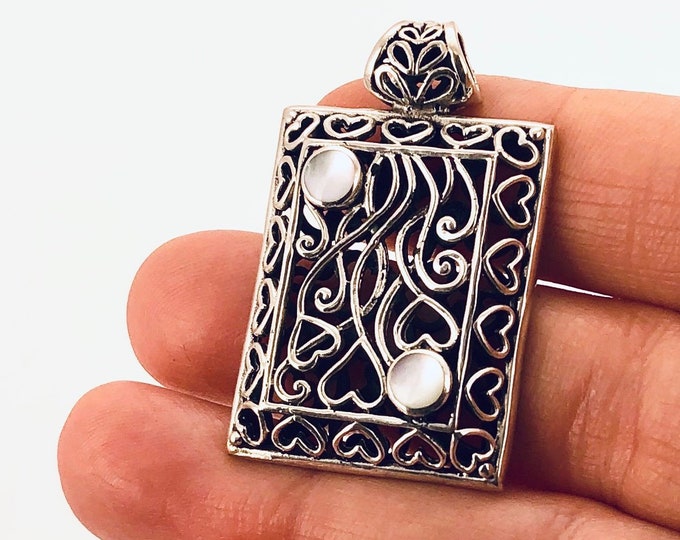 Hearts in Sterling Silver, Rectangle Pendant, Mother of Pearl Silver Rectangle Pendant