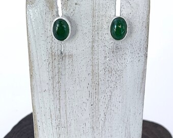Green Jade Stud Earrings, Oval Jade Stud Earrings, Natural Stone, Gemstone, Silver 925, Silver Jade Post,