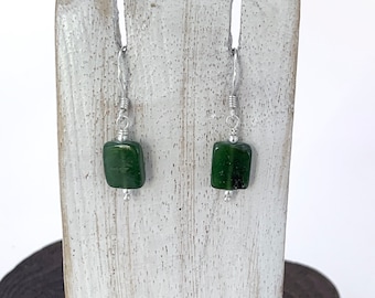 Green Jade Earrings, Rectangular Jade, Real Jade, Dangle Earrings, Minimalist Earrings, Silver925
