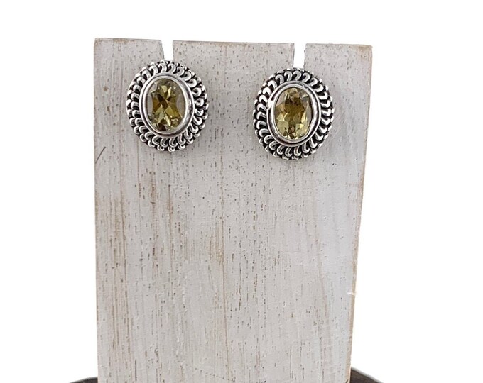 Faceted Citrine Studs Earrings, Oval Citrine Stone, Yellow Earrings, Sterling Silver 925,  Genuine Stone, Citrine Earrings