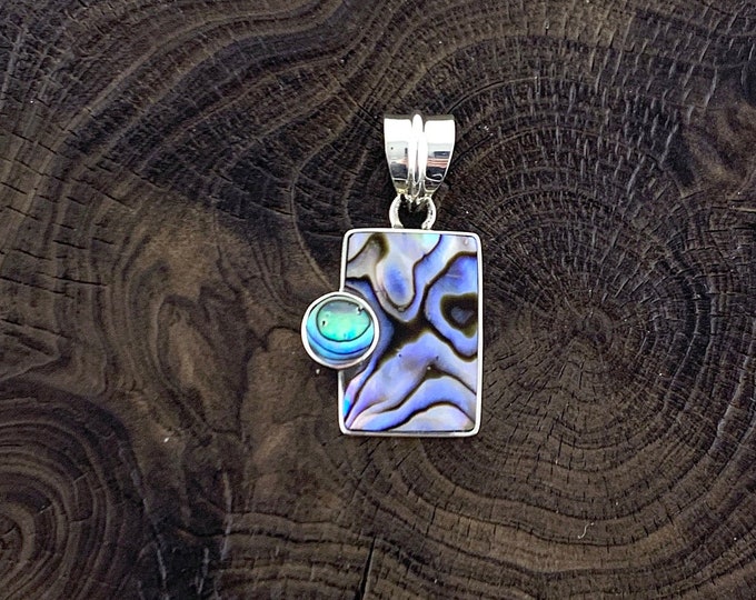 Abalone Pendant, Rectangular Abalone Shell Jewellery, Tiny Round Abalone,Natural Abalone Necklace,  Rectangle Abalone, Sterling Silver 925