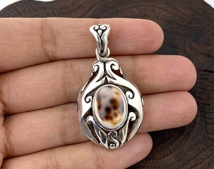 Tiger Cowrie Shell Pendant, Sterling Silver 925, Unique  Shell Pendant, Solid Silver Pendant