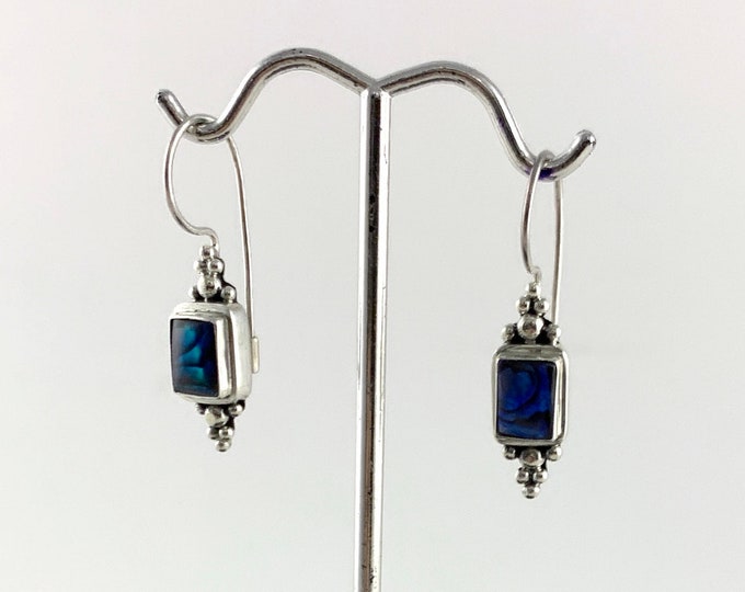 Blue Paua shell, Rectangle Blue Abalone, Sterling Silver Earrings, Blue Jewellery, Silver Blue Earring