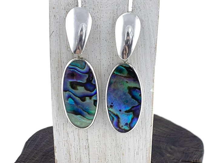 Abalone Stud Earrings, Silver Top And Large Oval Drop, Natural Abalone, Sterling Silver, Oval Abalone,Original Abalone