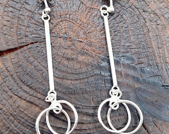 Silver Earrings,Dangle Earrings,Long Vertical Drop, Geometric  Earrings,Bar earrings
