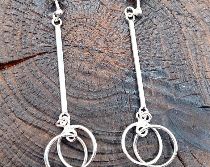 Silver Earrings,Dangle Earrings,Long Vertical Drop, Geometric  Earrings,Bar earrings