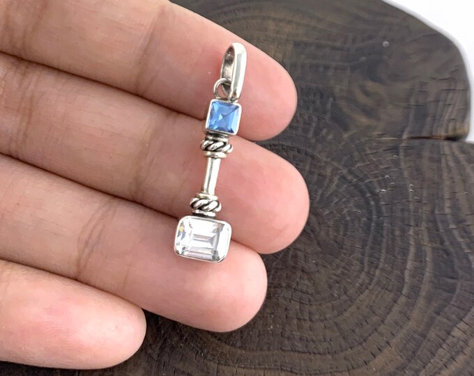 Blue Topaz and Cubic Zirconia Silver Pendant,  Minimalist CZ Pendant, Tiny, Dainty Necklace, Silver Pendant