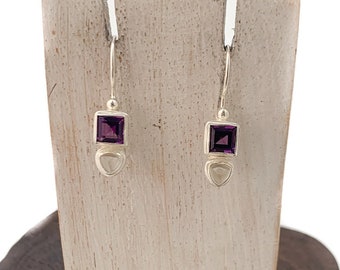 Amethyst Purple Earrings: Square Gemstone, Square Amethyst Stone, Triangle  Moonstone, Stunning Earrings, Silver 925, February Birthstone