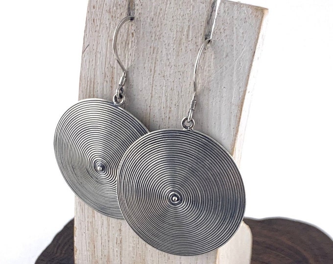 Silver Earrings, Coiled Strand Circular Drop Earrings, Sterling Silver 925, Round Silver Earrings,