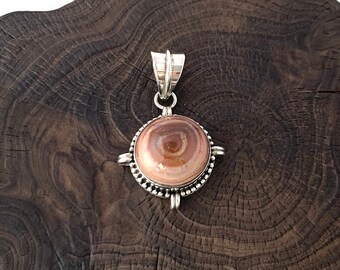 Agate Pendant, Stunning Round Agate, Natural Agate Stone, Earth Tone, Silver Pendant, Sterling Silver 925