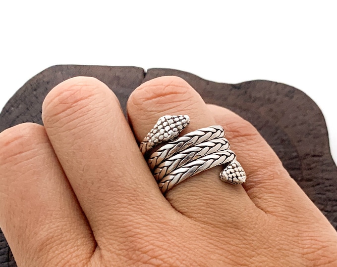 Braided Silver Snake Ring, Snake Jewelry, Cobra Silver Ring,Reptile Ring, Serpent Ring