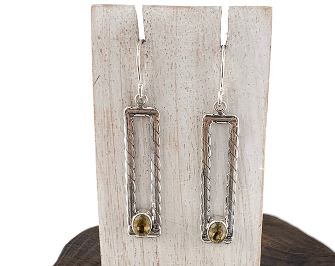 Citrine Drop Earrings, Oval Faceted Citrine, Gemstone, Long Rectangle Silver,November Birthstone ,Geometric Earrings