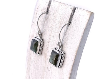 Labradorite Rectangle Earrings, Sterling Silver Dangle Earrings, Drop Labradorite Jewellery, Gemstone, Everyday Wear
