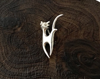 Sterling Silver Cat Pin / Brooch, Kitty Pin, Kitten Pin, Pet lover, Cat lover pin, Cat Silver  Brooch