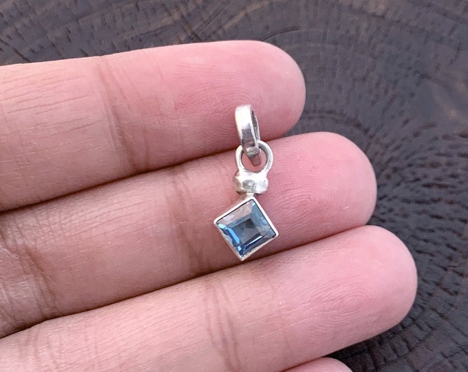 Blue Topaz Pendant, Silver Pendant, Tiny Blue Topaz, Dainty Blue Pendant, Bridesmaid Pendant, Clear Blue Pendant