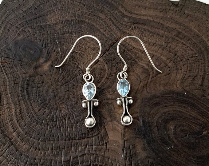 Blue Topaz Earrings, Teardrop Blue Topaz, Silver Earring 925, Emotional Balance, Blue Dangle,  Blue Topaz Drop Earrings, Genuine Stone