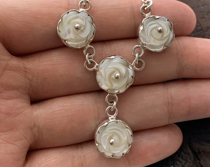 Silver White Flower Necklace, Sterling Silver, White Rose Necklace, Spring Floral Necklace, Flower Lover, Mothers Day, Sterling Silver