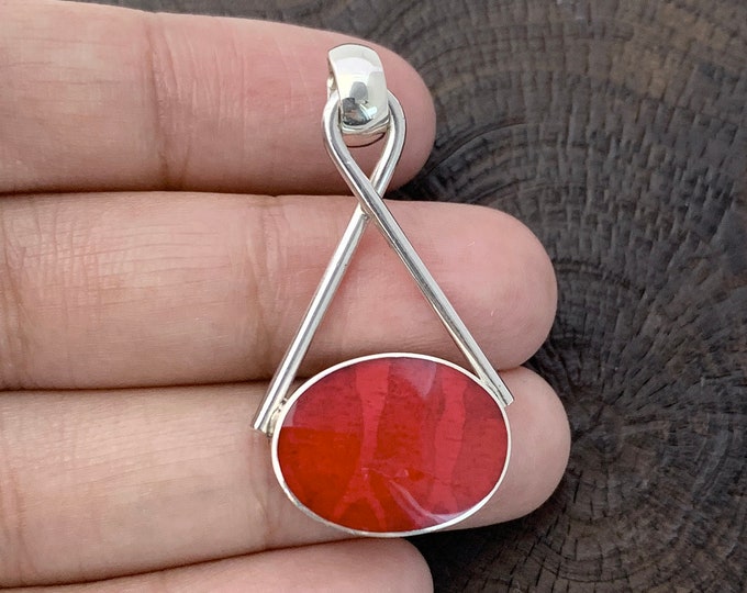 Red Coral Oval Pendant, Small Oval , Minimalist Oval, Coral Oval Necklace,Red Jewellery