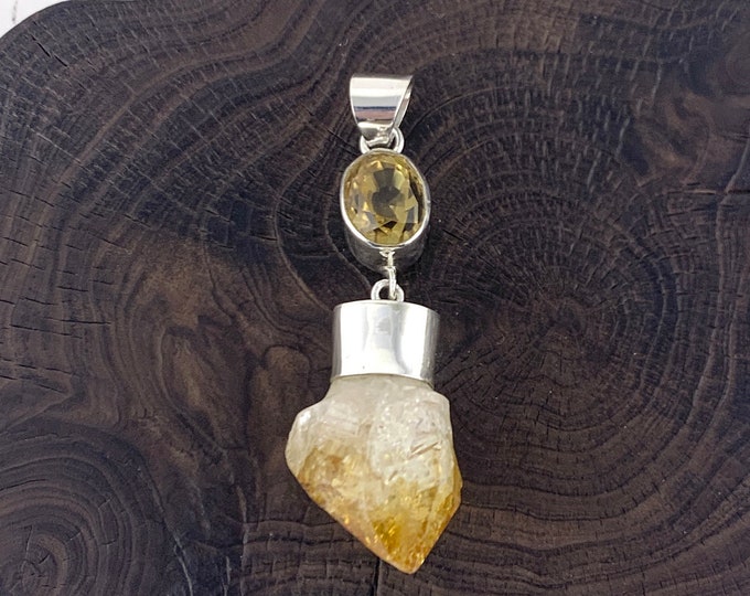 Silver Citrine Pendant, Raw Citrine Pendant, Faceted Citrine Necklace, Raw Citrine Crystal, Citrine Jewellery, November Birthstone