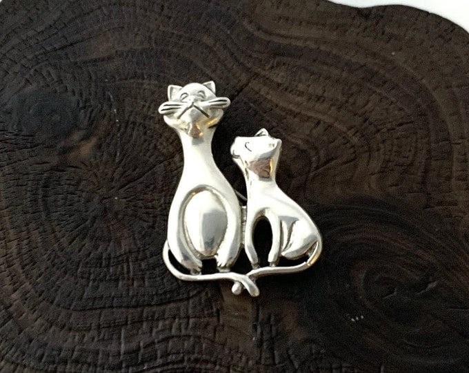 Cat Mom and Kitty Cat Sterling Silver Pin, Cats Brooch, Cats Pin, Silver Cats, Family Cats Pin, Cats Lover