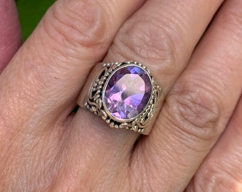 Faceted Amethyst Ring, Silver Amethyst Ring, Birthstone Ring, Natural Amethyst Ring,February Birthstone