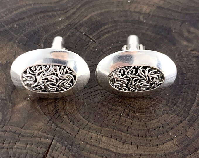 Silver Cuff Links, Mens Oval Cuff Links, Sterling Silver 925, Father Gift, Men Gift