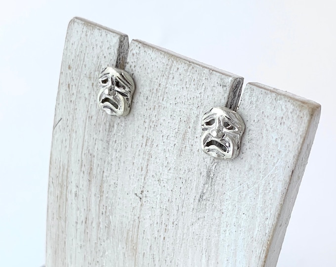 Drama Mask Stud, Tragedy TheatreEarring, Acting Sterling Silver Stud Earrings, Stage Actor, Silver Drama Post