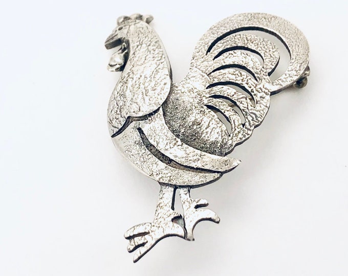 Rooster Silver Brooch, Rooster Sterling Silver Brooch, Sterling Silver Bird Brooch, Rooster Pin