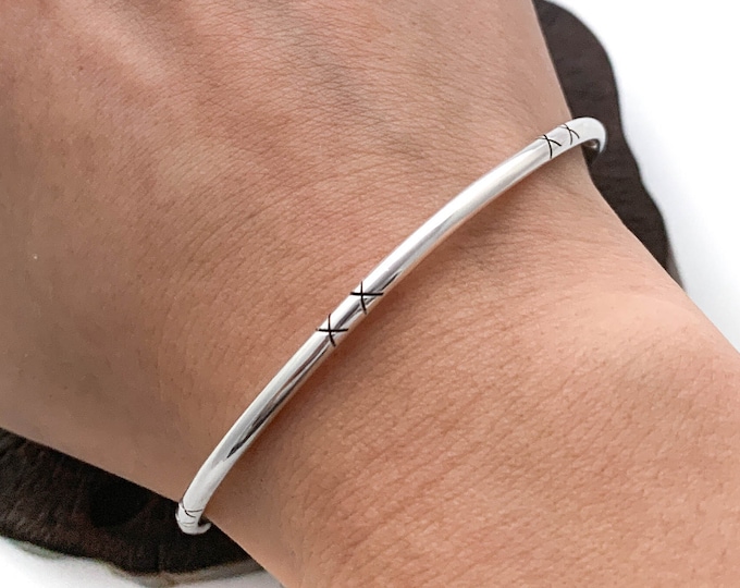 Sterling Silver Bangle with Double X, Stacking Bangle Bracelets ,Sterling Silver Bangle, Sterling Bangle Bracelet,Silver Stackable Bangle