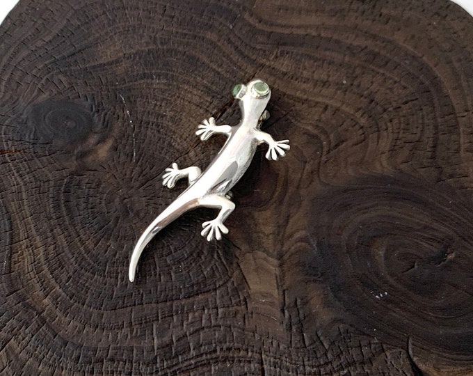 Silver Gecko Brooch, Sterling Silver Lizard Pin, Reptile Brooch, Lizard Brooch, Reptile Lover