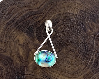 Abalone Pendant, Natural Abalone Necklace, Oval Shell Pendant, Sterling Silver 925, Horizontal Oval Abalone,Minimalist Shell