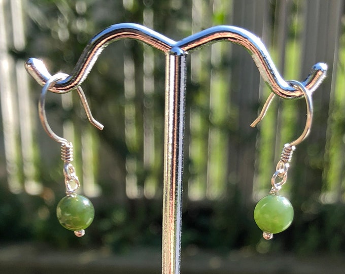 Tiny Jade Earrings, Drop Ball Jade, Minimalist Jade Earrings, Sterling Silver Dangle Earrings,Silver Jade Spheres Earrings