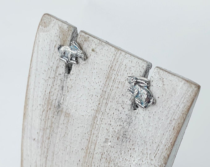 Minimalist Rabbit Stud Earrings, Sterling Silver 925, Animal Stud, Bunny, Hare, Pet Stud, Bunny Stud Earring